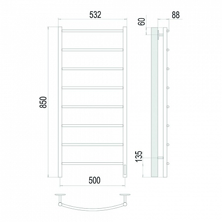 Классик П8 500х850 Электро (quick touch) Полотенцесушитель TERMINUS Сатин Кирово-Чепецк - фото 4 Классик П8 500х850 Электро (quick touch) Полотенцесушитель TERMINUS Сатин Кирово-Чепецк - фото 4