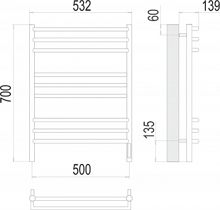 Прато П9 500х700 электро (sensor quick touch) Полотенцесушитель  TERMINUS Кирово-Чепецк - фото 3